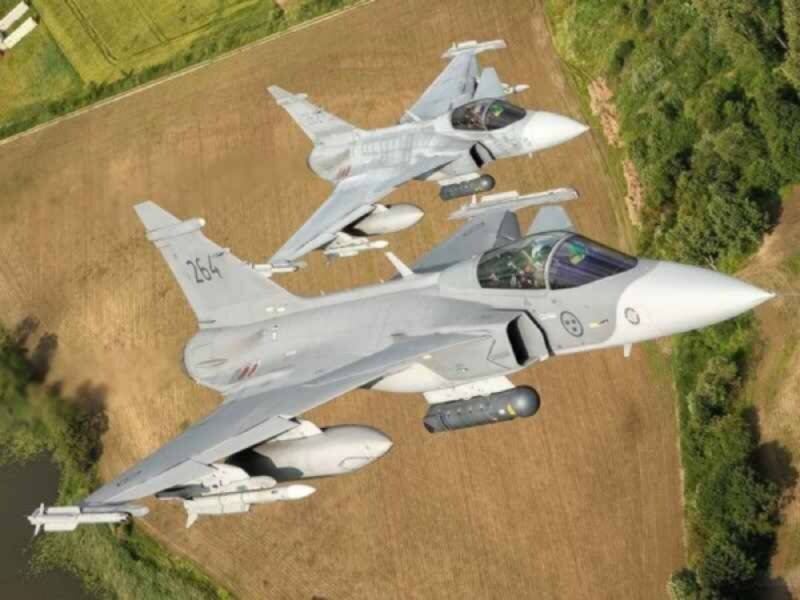 Avión caza JAS 39 Gripen de la Fuerza Aérea de Suecia.